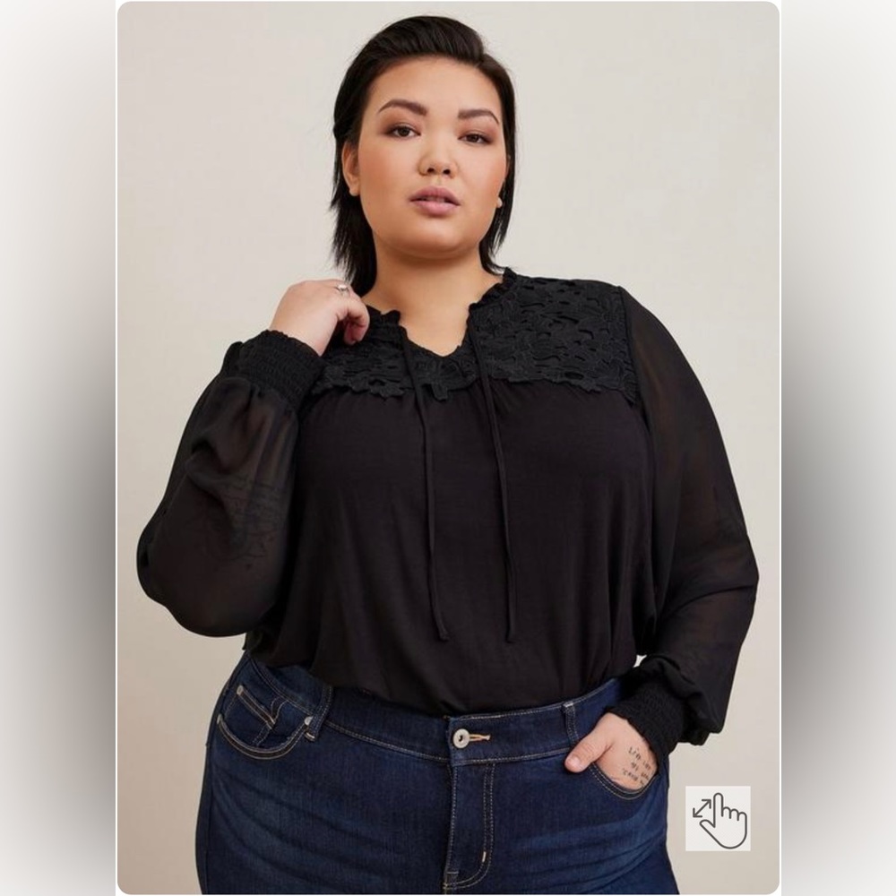 Sheer Long Sleeves floral Lace inset Top blouse SIZE 3 goth fall winter autumn